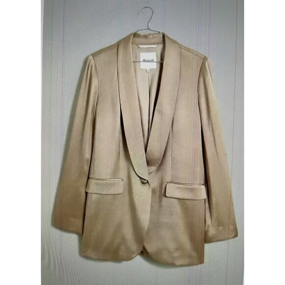 Madewell Satin Oversized Blazer Matchstick Beige Tan Sateen Jacket NN822 Size 4 - Picture 3 of 12